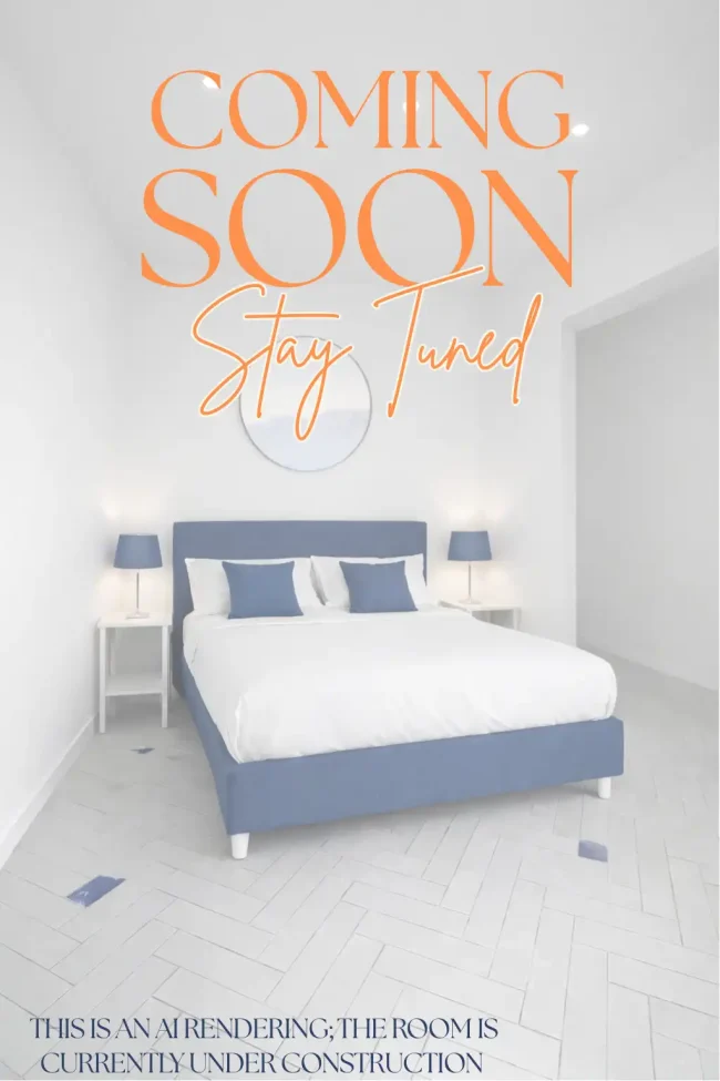 AI rendering of a bedroom under construction with a "Coming Soon" message.